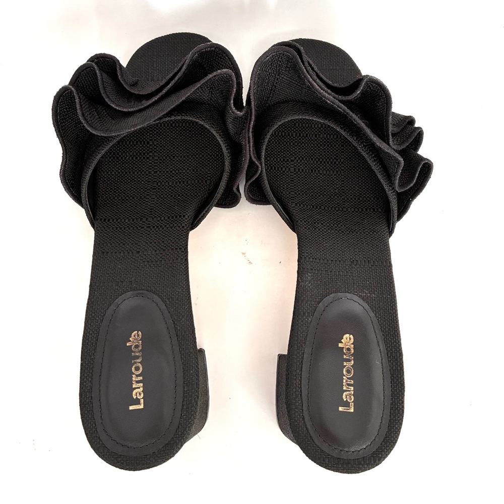 Larroude Brigitte Ruffle Raffia Block Heel Sandals (9.5) - Picture 9 of 13